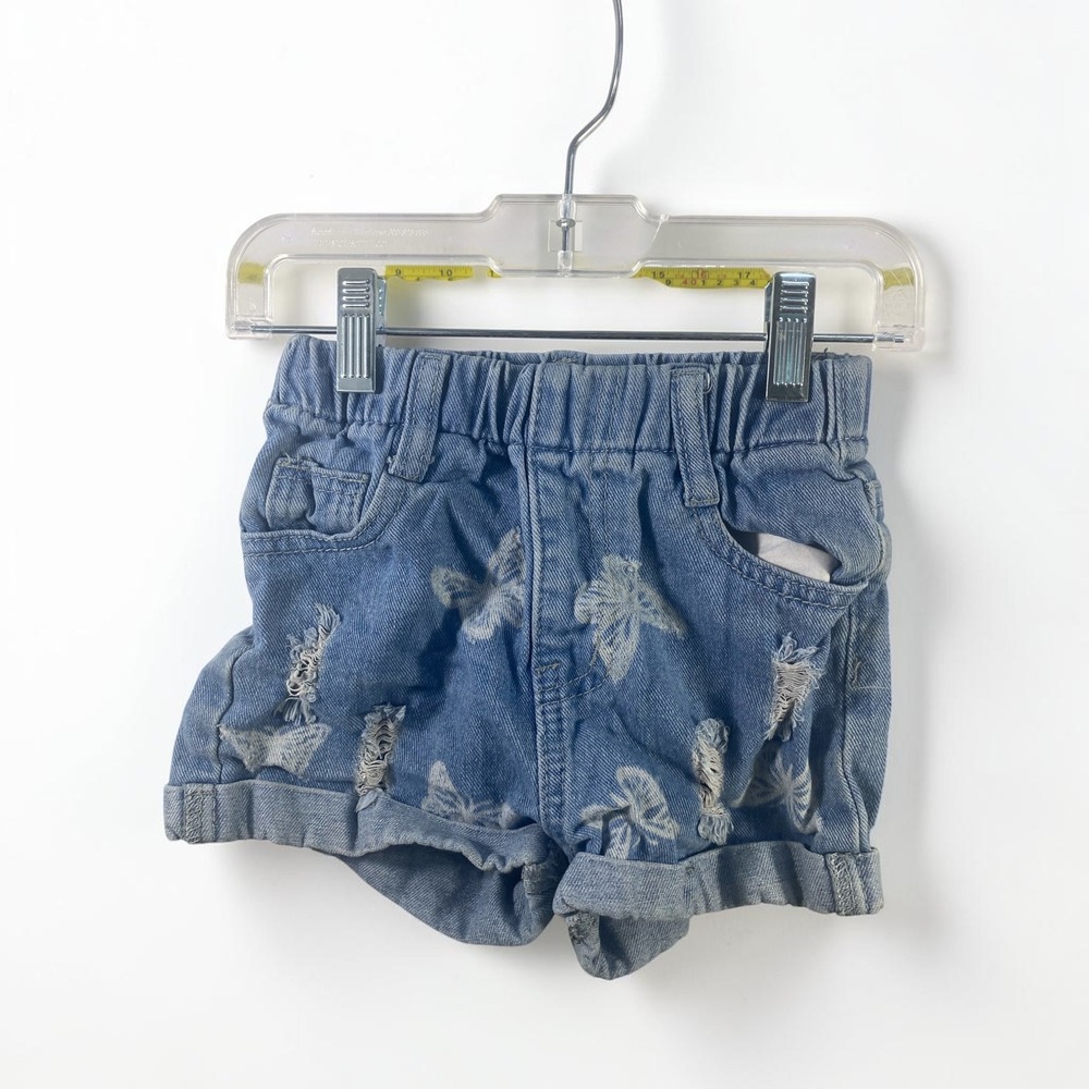 SHEIN Girls Size 5Y Butterfly Print Distressed Denim Shorts Light Wash Elastic